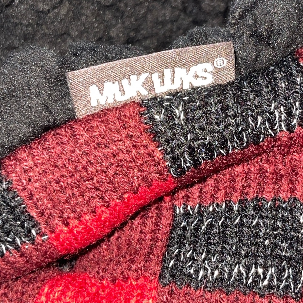 MUK LUKS Buffalo Plaid Reversible Headband in Dark Red/Black with Faux Fur - Picture 13 of 16